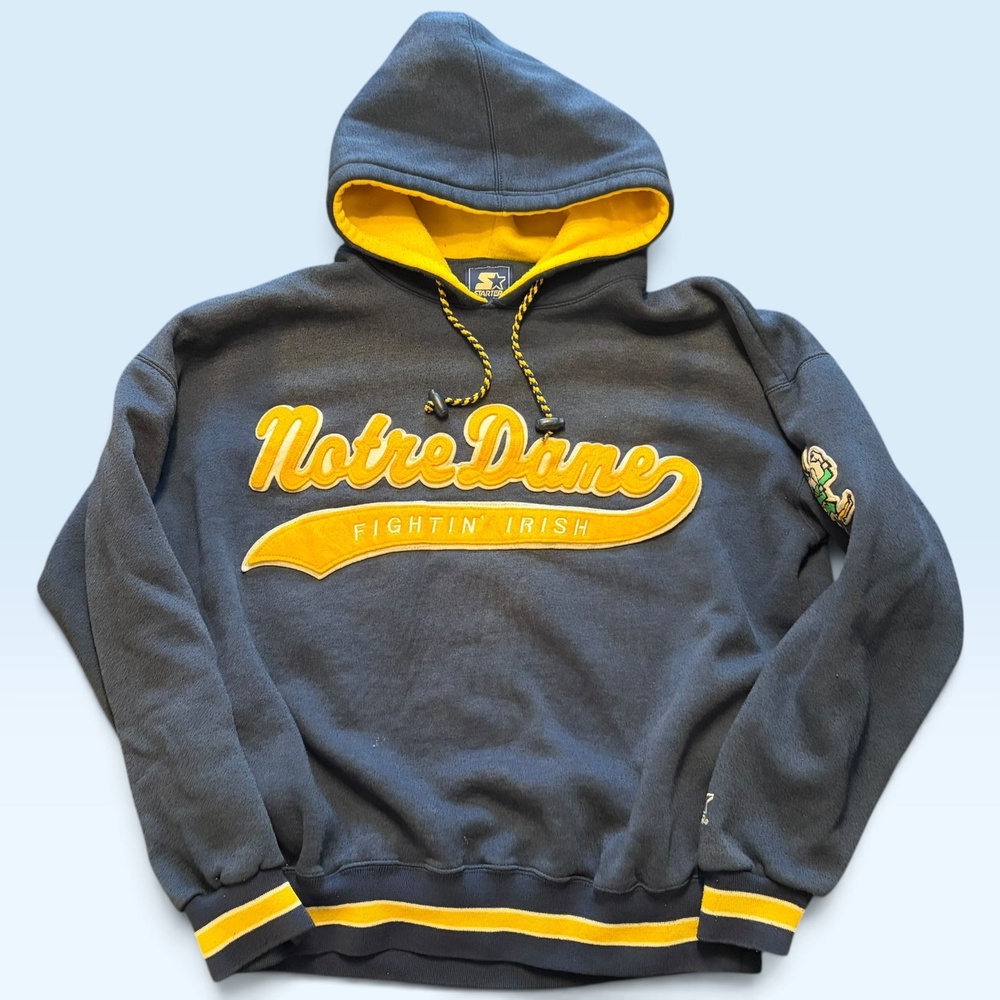 Vintage Notre Dame Fighting Irish Hoodie Mens Large Blue Football Starter